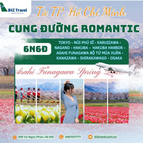 Tour Nhật Bản: Cung Đường Romantic & Bộ Tứ Mùa Xuân ASAHI FUNAGAWA