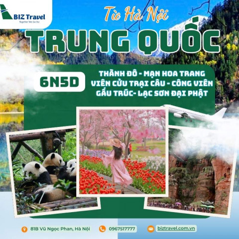 Tour Trung Quốc: Thành Đô - Công viên Manhua - Cửu Trại Câu - Lạc Sơn