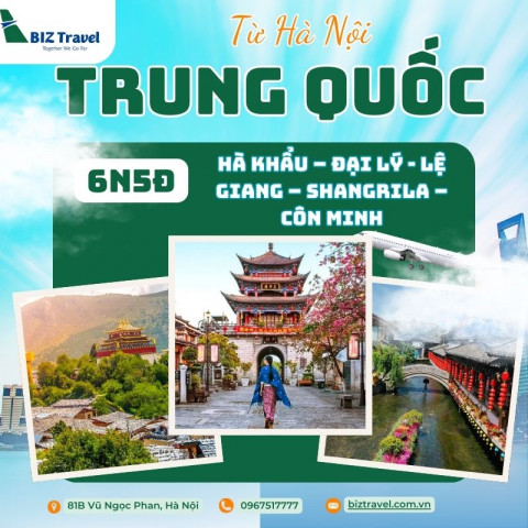 Tour Hà Khẩu - Đại Lý - Lệ Giang - Shangrila  - Côn Minh | No Shopping