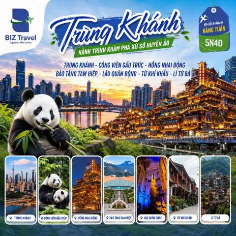 Trùng Khánh - Công Viên Gấu Trúc - Hồng Nhai Động - Bảo Tàng Tam Hiệp - Lão Quân Động - Từ Khí Khẩu - Lí Tử Bá
