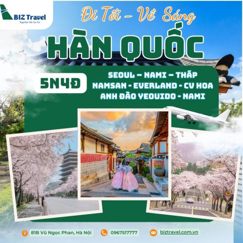 Tour Hàn Quốc 5N4D: Seoul - Nami - Everland cung đường hoa anh đào 2025