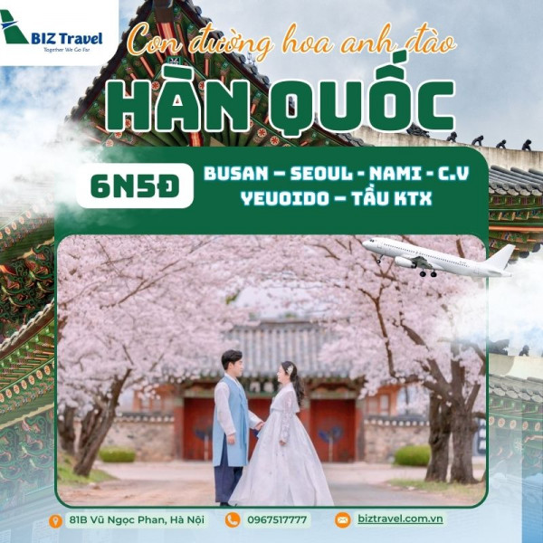Tour Hàn Quốc 6N5Đ: Hà Nội - Busan - Seoul - Đảo Nami - Incheon - Ngắm Hoa Anh Đào