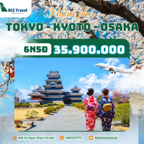 Tour Nhật Bản: Tokyo - Kyoto - Osaka 6N5D từ Hà Nội năm 2025
